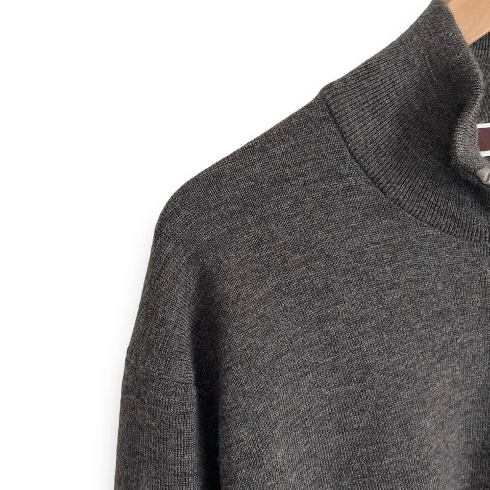 Michael Kors Men’s Charcoal Grey Heathered Wool Blend 1/2 Zip Sweater XL - Picture 3 of 6